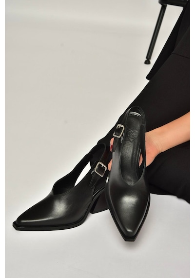 Fox Shoes Y654300203 Siyah Hakiki Deri Alçak Topuklu Western Ayakkabı Siyah