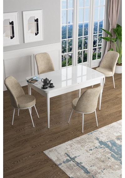 Canisa Han Serisi 70x114 Açılabilir Mdf Mutfak Masası Takımı Beyaz Masa 4 Krem Sandalye Masa Beyaz Sandalyeler Krem Canisa Han Serisi 70x114 Açılabilir Mdf Mutfak Masası Takımı Beyaz Masa 4 Krem Sandalye Masa Beyaz Sandalyeler Krem