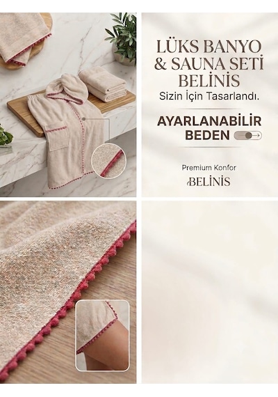Lüks 2'li Banyo Ve Sauna Seti Ayarlanabilir Gövde Havlusu Ve Saç Bonesi, %100 Pamuklu, Premium Kurulama Seti S M L Xl Bej