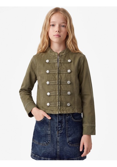 Koton Bol Kalıp Pamuklu Uzun Kollu Napolyon Kapamalı Denim Ceket Haki 7wkg20007ad