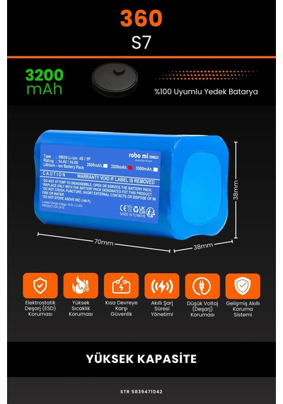 360 S7 3200mah Robot Süpürge Bataryası