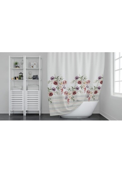 Günce Banyo Duş Perdesi 11237 Gül Çift Kanat 2X100X200Cm Çok Renkli