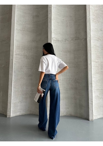 Zdn Jeans Yüksek Bel Wide Leg Jean Pantolon Mavi - Mavi