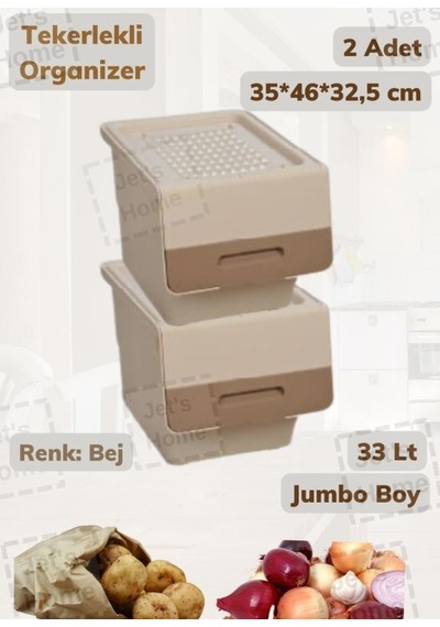 2'li Tekerlekli Sebzelik Bpa Free Soğanlık Oyuncaklık Organizer Beyaz Krem 33 Lt Krem Bej