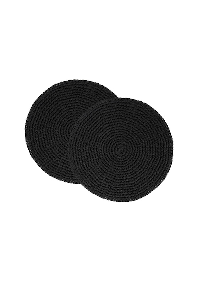 Ocean Home Textile 2 Adet Rafya Sofra Sunum Tabak Altlığı Supla Amerikan Servisi 36 x 36 CM Siyah