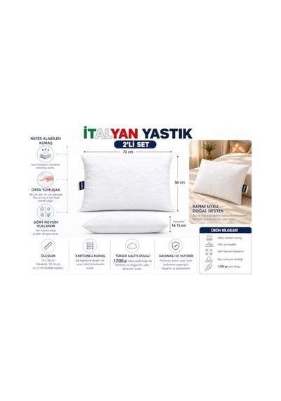 2 Li İtalyan 1200gr Microfiber Orta Sertlikte Boyun Destekli Rahat Nefes Alan Yastık 50x70 2 Li İtalyan 1200gr Microfiber Orta Sertlikte Boyun Destekli Rahat Nefes Alan Yastık 50x70