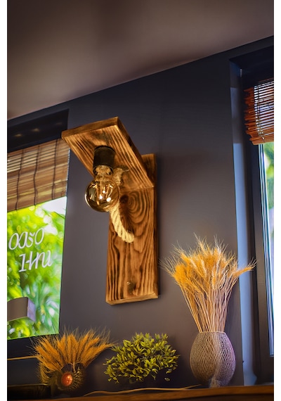 Rustik Modern Ahşap Aplik Duvar Lambası Dekoratif Aydınlatma Cafe Ahşap