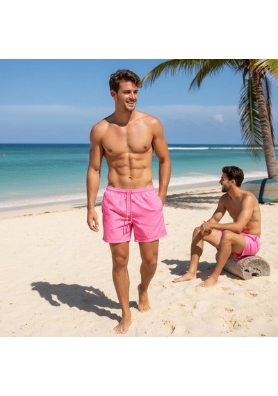 Erkek Cepli Ve Astarlı Deniz Şortu Pembe Renk Bb2360 Pembe