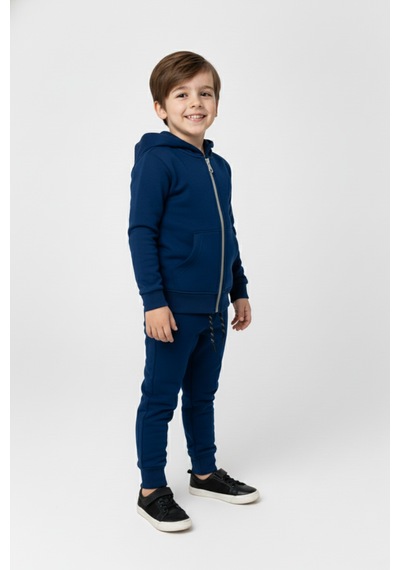 Mnk Baby & Kids Erkek Çocuk Fermuar Kapamalı Kapüşonlu Mevsimlik Eşofman Takımı M00765 Indigo