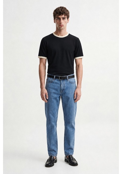 Antioch Kontrast Yaka Erkek T-shirt Siyah