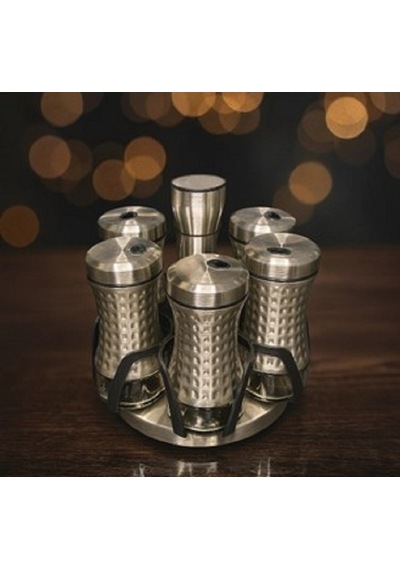 Tekbir Döner Standlı Baharat Takımı 7 Parça -inox Metal