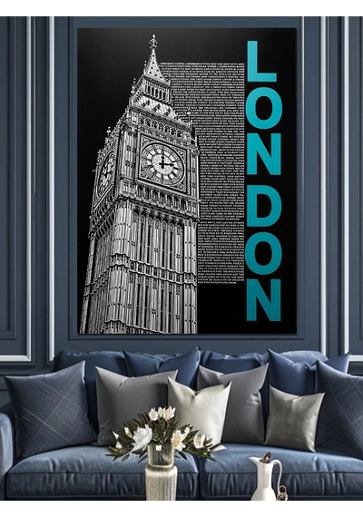 London Big Ben Yazısı Dekoratif Kanvas - Mdf Ahşap Tablo
