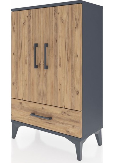 Arges Komodin 2 Raflı Tek Çekmeceli 2 Kapaklı 60x30x96 Antrasit-çam Antrasit