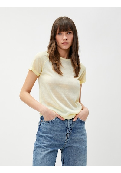 Koton Bisiklet Yaka Tişört Reglan Kol Sarı 3sak50384ek 3SAK50384EK161 Sarı