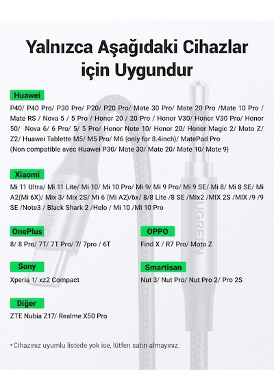 Ugreen Usb-c Jack Aux Ses Kablosu 3.5 Mm, Gümüş, 30633 -