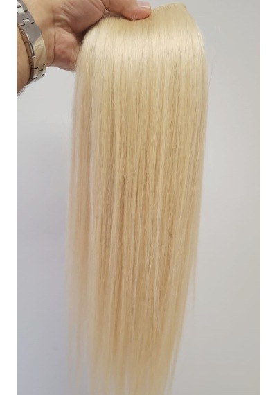 60 cm Platin Sarısı Yarımay Çıt Çıt Postiş Doğal Saç