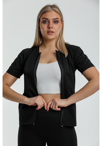 Fit Women Termal Vücut Sauna Kısa Kollu Fermuarlı Korse 4414 Açık Siyah
