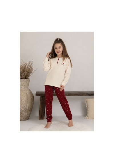 Formo Kız Çocuk %100 Doğal Pamuk Manşet Paça Uzun Kollu Pijama Takımı Ekru