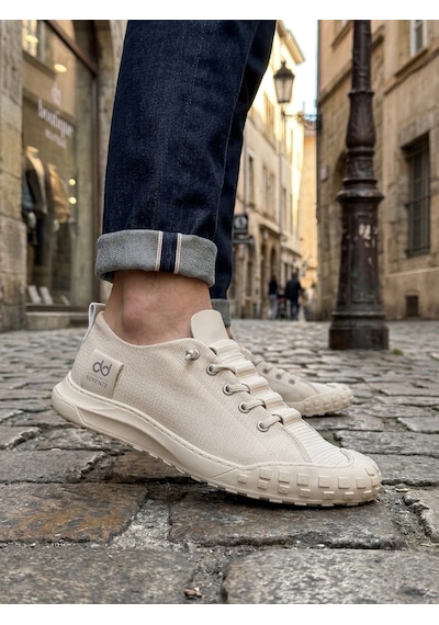Ba0248 Boa Krem Esnek Bağcıklı Ultra Hafif Nefes Alan Sneaker Ayakkabı