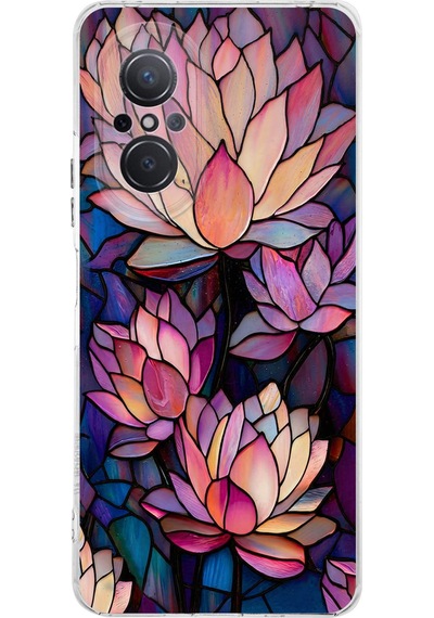 Printify Huawei Nova 9 Se İle Uyumlu Vitray Sessiz Lotus Tasarımlı Şeffaf Silikon Kılıf Şeffaf