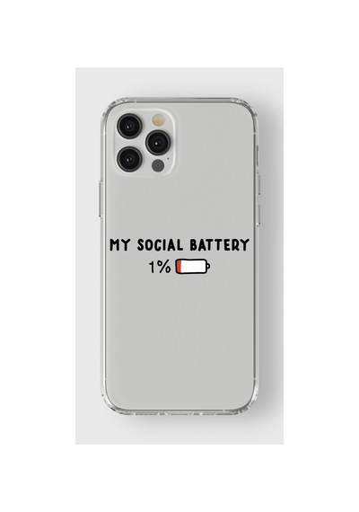 Iphone 12 Pro Max Uyumlu My Social Battery Tasarımlı Şeffaf Telefon Kılıfı Çok Renkli