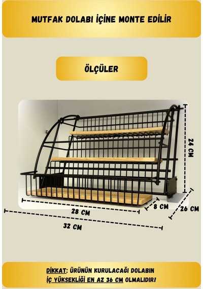 Dolap İçi Hareketli Baharatlık Düzenleyici Metal Baharatlık Stand Siyah