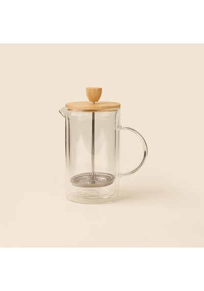 Azir Çift Cidarlı French Press - Şeffaf / Açık Kahverengi - 600 Ml Çok Renkli