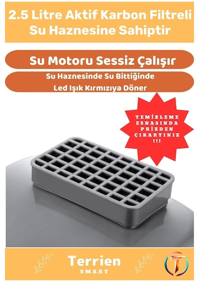 Smart Seri Özel Üretim Yeni Teknoloji Otomatik Uyarılı Ledli Karbon Filtreli Şık Kedi Köpek Su Kabı