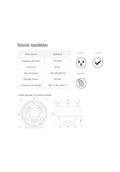 Sanel 12V-24V Uyumlu SBH834 Geri Vites Kornası