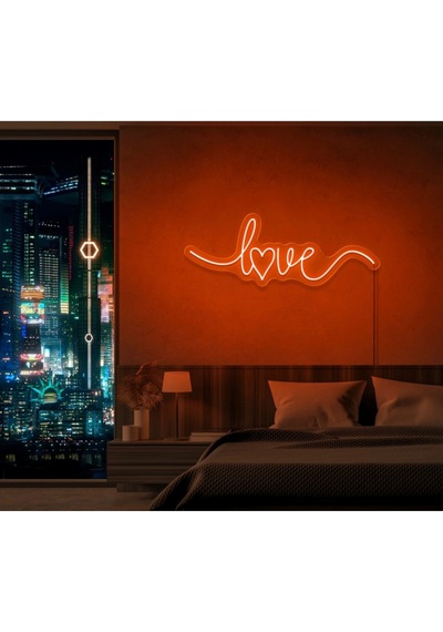 Love Yazılı Neon Tabela Turuncu