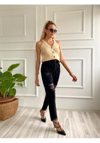 Kadın İtalyan Reglan Yelek Milk Sütlü Kahve