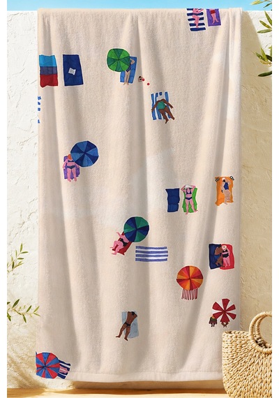 Soyut Plaj Temalı Mikrofiber Havlusu - Modern Akdeniz Krem Hızlı Kuruyan Havuz Deniz Banyo Havlu Bulut Şafak