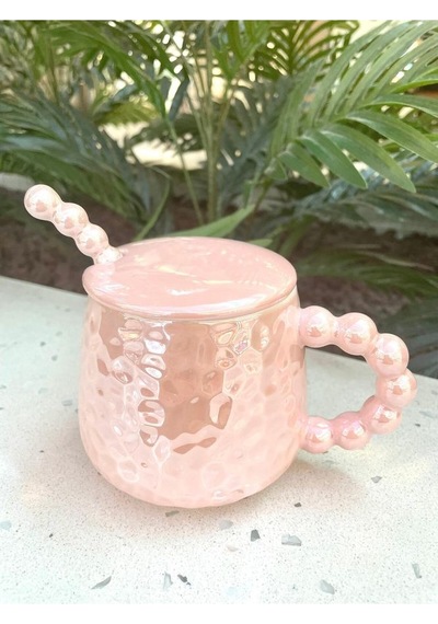 İnci Kupa Mug Pembe-kupa Kapak Ve Kaşık