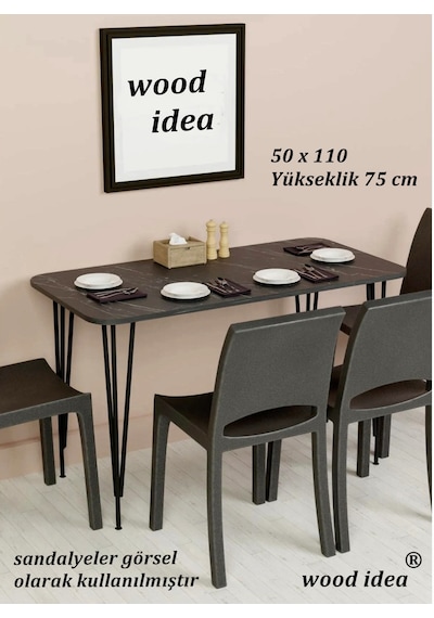 Wood İdea 50x110 Mermer Desen Metal Ayaklı Mutfak Masası Yemek Ma