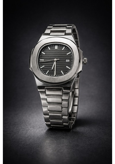 Patek Model Eşref Tek Saati Çelik Takvimli Siyah - 830214920 Gümüş