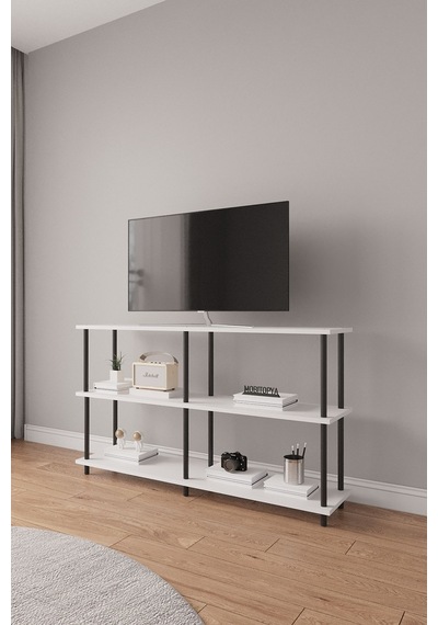 Çevir Kur 150 Cm Beyaz Raflı Tv Sehpası, Tv Ünitesi 150 75 29 Cm Beyaz