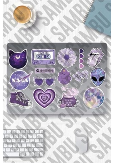 Aesthetic Temalı Etiket Seti 2 - Mor - Laptop Notebook Telefon
