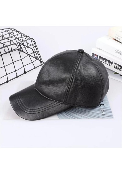 Nyc Giyim Tekstil & Deri Beyzbol Kep Hakiki Deri Şapka Siyah Renk Siyah