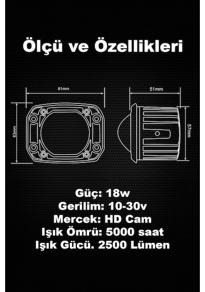 18w Uyumlu Çift Renk Gömme Montaj Tampon Sarı Beyaz 8 Cm 4 Modlu Off Road Led Lamba