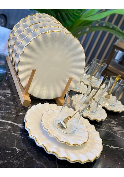 18 Parça Fold Pasta Çay Saati Seti Gold-4629 Beyaz