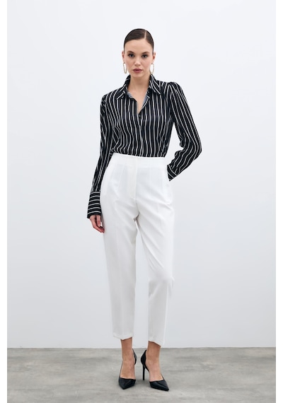 Sateen Yüksek Bel Pensli Pantolon - Ekru-135709 Ekru
