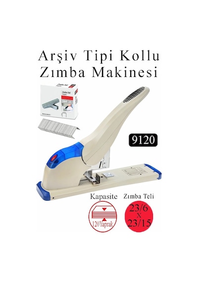 Büyük Boy Zımba Makinesi 1 Adet 9120 Arşiv Tipi Zımba Makinası 120 Yaprak Kapasiteli Zımba Teli Hediyeli Kollu Zımba