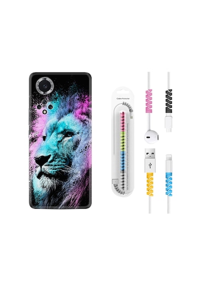 Huawei Nova 9 Kılıf Kablo Koruyuculu Pink Blue Leon 1603
