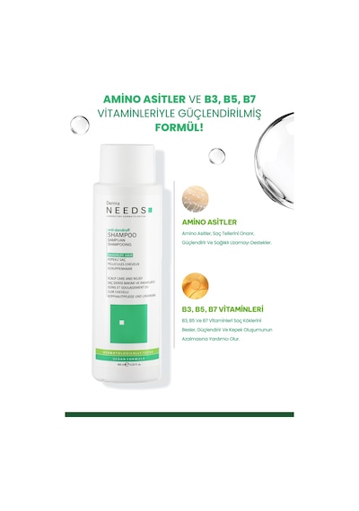 Derma Needs Kepek Karşıtı Şampuan 400 ML Arındırıcı B3 B5 B7 Vitaminli, Amino Asitli Sülfatsız