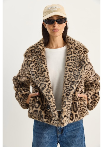 Shade Kadın Leopar Desenli Cep Detaylı Astarlı Suni Kürk 6962 60283772 - Bej