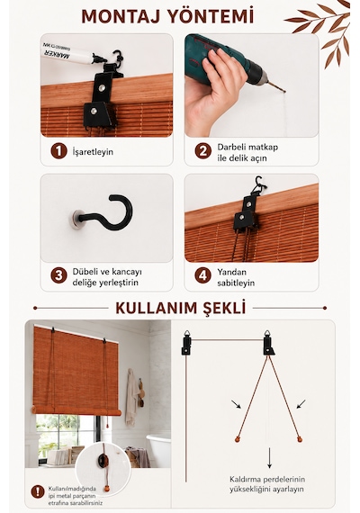 Ahşap Doğal Bambu Katlamalı Stor Perde Güneş Kırıcı Dekoratif Bahçe Balkon Ev Pencere Güneşlik Koyu Kahverengi
