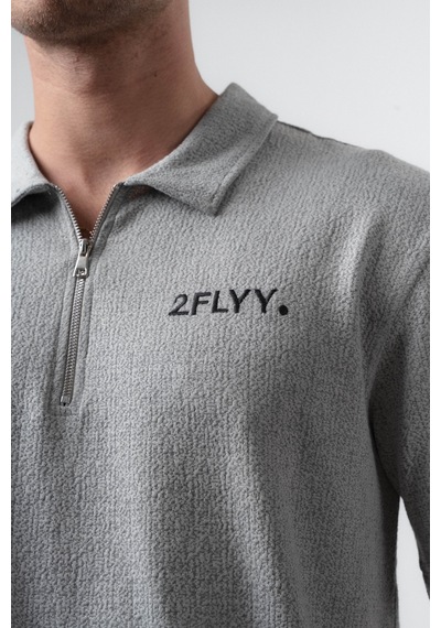 Erkek 2flyy Yazılı Yarım Fermuarlı Regular Fit T-shirt Şort Takım Gri