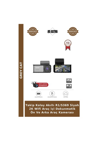 Takip Kolay Akıllı R1/5369 Siyah 2k Wifi Araç İçi Dokunmatik Ön Ve Arka Araç Kamerası