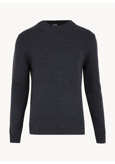 Alpha Studio Antrasit Erkek %100 Yün Slim Fit Kazak Au-7030c Crew Neck