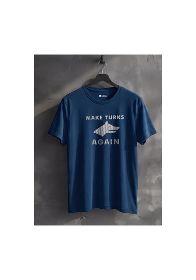 North Whiskers Make Turks Göktürk Again Kurt Figürlü Baskılı Lacivert Unisex %100 Pamuk T-shirt Lacivert - 875727048 Lacivert - 875727048 Lacivert